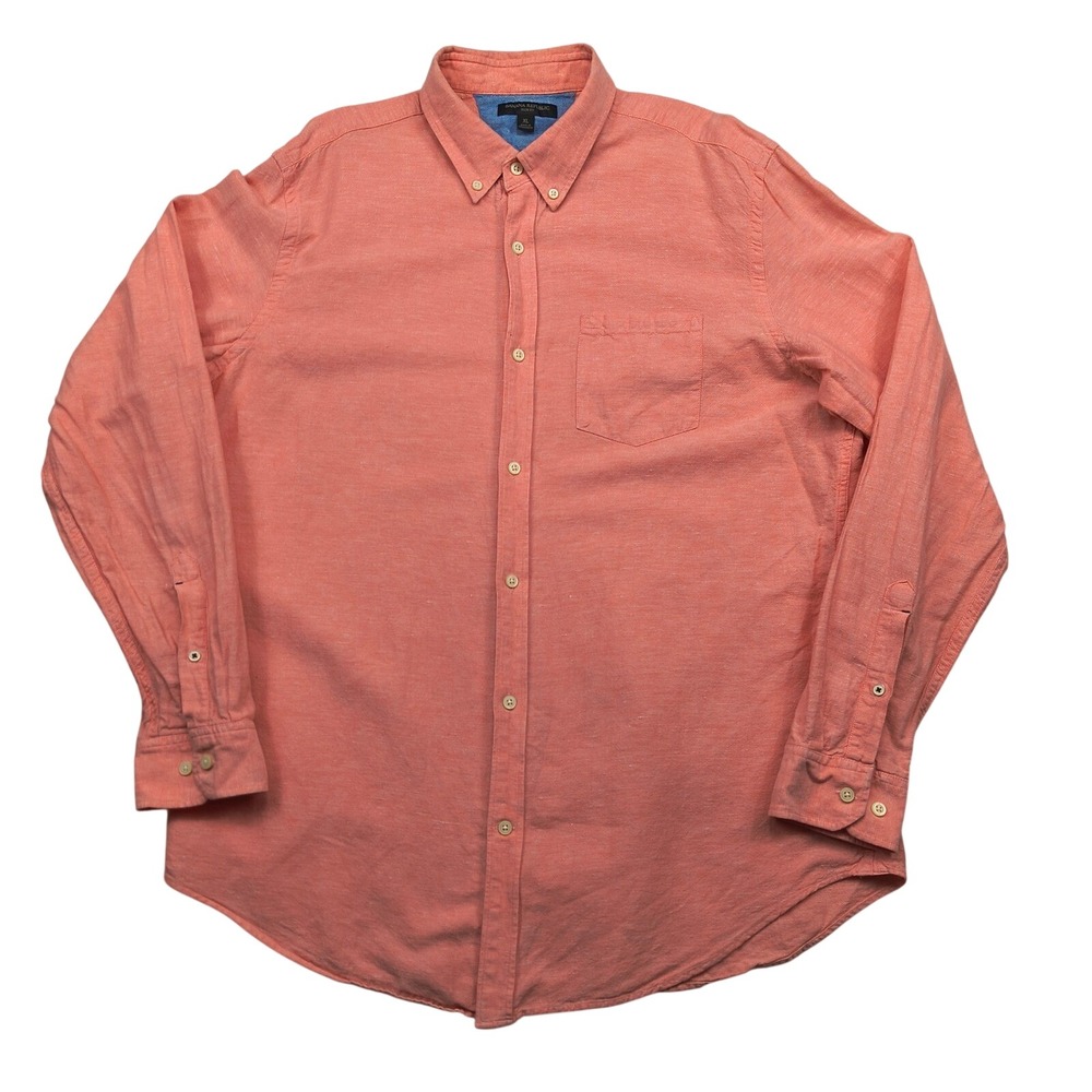 Banana Republic Mens XL Slim Fit Linen Cotton Button Down Shirt Peach Orange